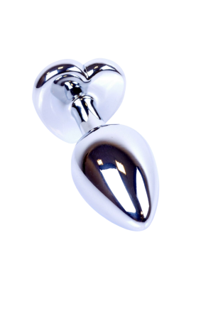 Metalowy plug - serce z czarnym kryształem, stalowy