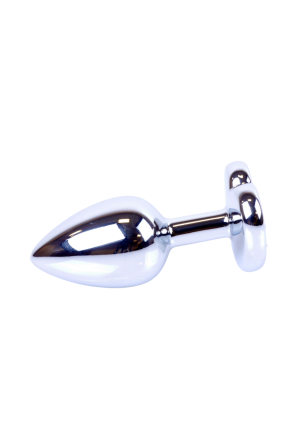 Metalowy plug - serce z różowym kryształem, stalowy