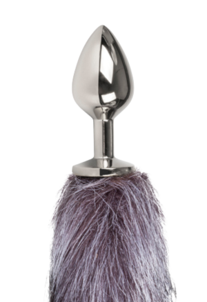 Aluminiowy srebrny plug, lisi ogon, długa, srebrzysta kita  - 45 cm