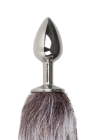 Metalowy srebrny plug, lisi ogon, długa, srebrzysta kita