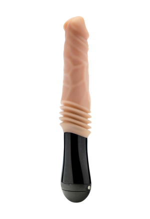 Dildo z ruchem posuwistym, rotacją i wibracjami