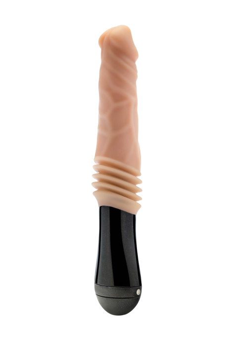 Dildo z ruchem posuwistym, rotacją i wibracjami