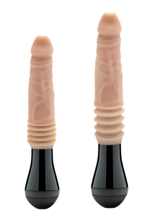Dildo z ruchem posuwistym, rotacją i wibracjami