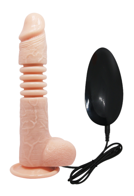 Dildo z ruchem posuwistym i rotacyjnym z przyssawką