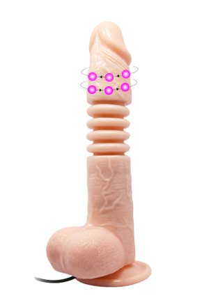 Dildo z ruchem posuwistym i rotacyjnym z przyssawką