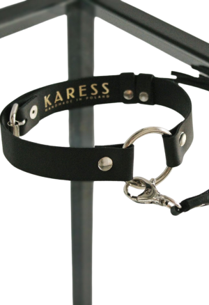 Skórzany choker z odpinanym mini pejczem, czarny