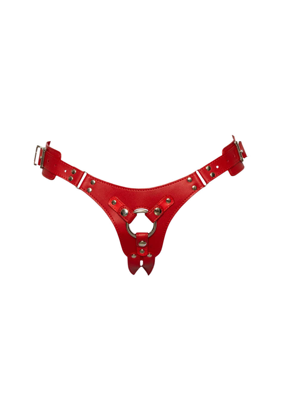 Czerwony strap-on w stylowym skórzanym wyglądzie ze sznurowaniem z tyłu Czerwony strap-on w stylowym skórzanym wyglądzie ze sznurowaniem z tyłu