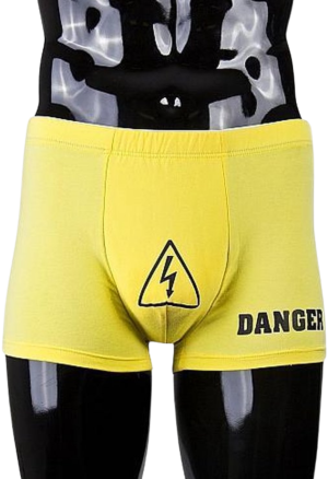 Śmieszne, żółte bokserki z napisem Danger
