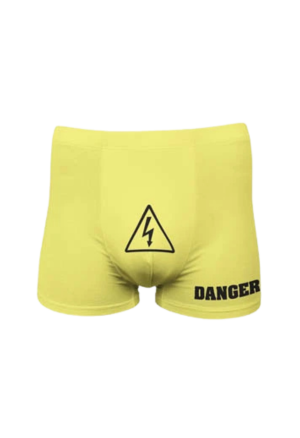Śmieszne, żółte bokserki z napisem Danger