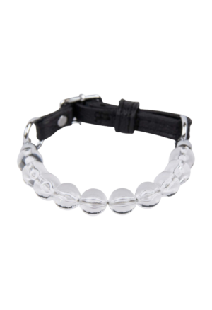 Szykowny choker z transparentnych pereł i naturalnej skóry