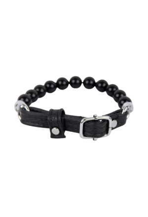 Elegancki choker z naturalnej skóry i małych, czarnych pereł