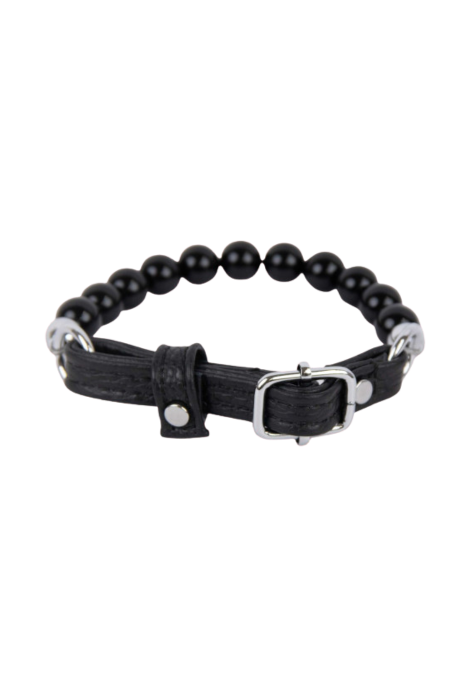 Elegancki choker z naturalnej skóry i małych, czarnych pereł Elegancki choker z naturalnej skóry i małych, czarnych pereł