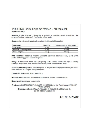 Skład kapsułek na libido u kobiet - 10 sztuk