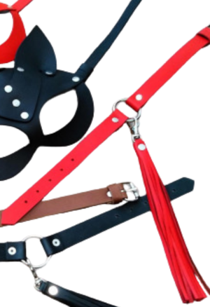 Oryginalny choker ze skóry z odpinanym chwostem - czerwony