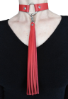 Oryginalny choker ze skóry z odpinanym chwostem - czerwony