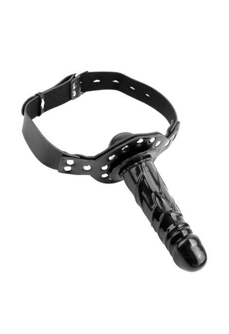 Knebel z dildo 2 w 1 - czarny gag analny