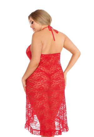 Seksowna, długa koszulka z koronki plus size