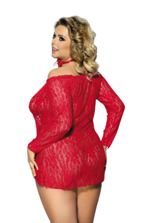 Seksowna, czerwona koszulka z długim rękawem Plus Size