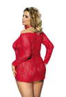 Seksowna, czerwona koszulka z długim rękawem Plus Size