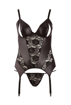 Kuszący gorset z kwiecistą koronką oraz otwartymi miseczkami - Plus Size