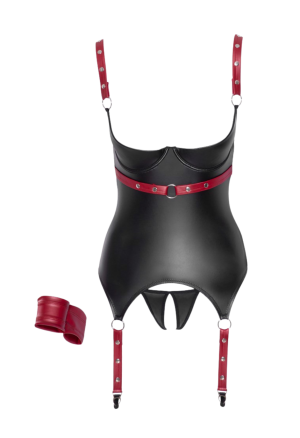 Ekscytujący gorset w stylu bondage z czerwonymi dodatkami