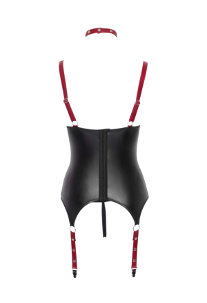 Ekscytujący gorset w stylu bondage z czerwonymi dodatkami