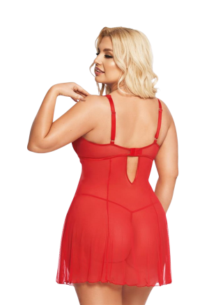 Zmysłowa, czerwona koszulka nocna ze stringami - plus size
