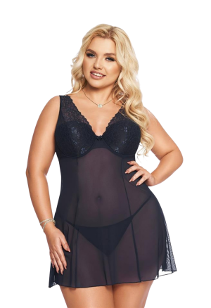 Zmysłowa, granatowa koszulka nocna ze stringami - plus size