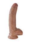 Dildo w brązowym kolorze z przyssawką i jądrami