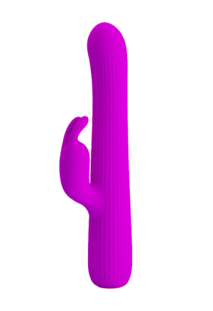 Prążkowany wibrator z funkcją rotacji, purpurowy
