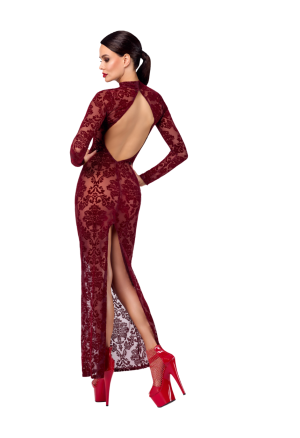 Elegancka, długa sukienka z bordowego tiulu