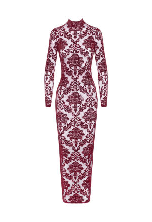Elegancka, długa sukienka z bordowego tiulu