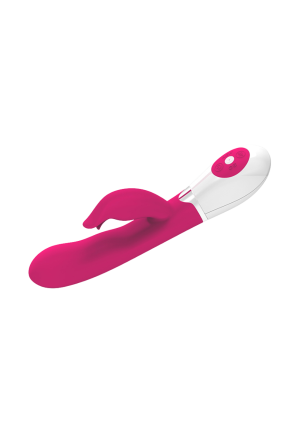 Różowy wibrator z ergonomicznym stymulatorem, sterowany głosem