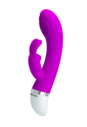 Purpurowy wibrator z króliczkiem i fakturą stymulującą