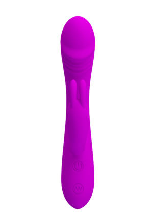 Elegancki silikonowy wibrator z króliczkiem - USB - purpurowy