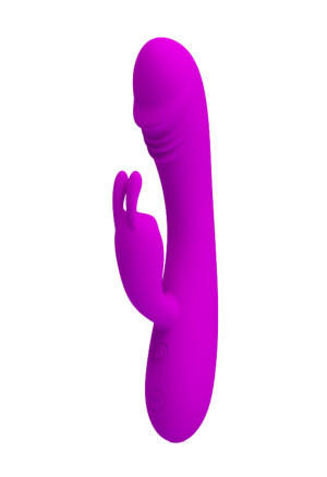 Elegancki silikonowy wibrator z króliczkiem - USB - purpurowy