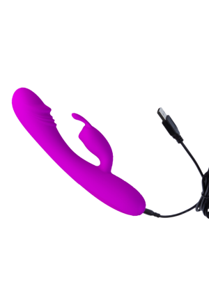 Elegancki silikonowy wibrator z króliczkiem - USB - purpurowy