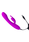 Elegancki silikonowy wibrator z króliczkiem - USB - purpurowy