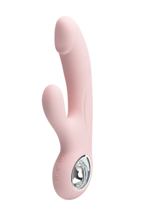 Elegancki silikonowy wibrator ze stymulatorem - USB - różowy