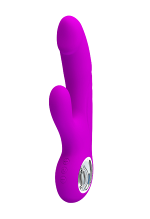 Elegancki silikonowy wibrator ze stymulatorem - USB, purpurowy