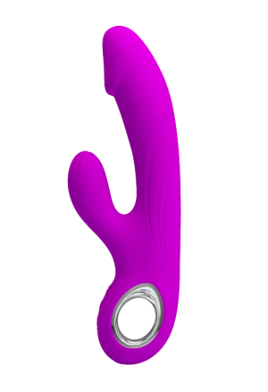 Elegancki silikonowy wibrator ze stymulatorem - USB, purpurowy