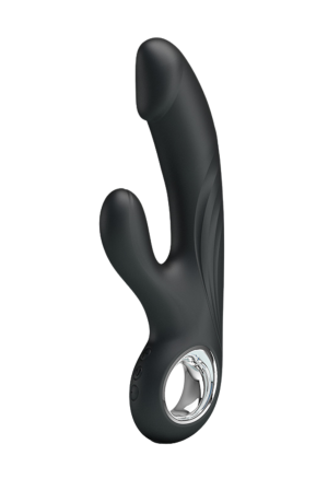Elegancki silikonowy wibrator ze stymulatorem, ładowany USB, czarny
