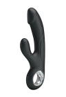 Elegancki silikonowy wibrator ze stymulatorem, ładowany USB, czarny