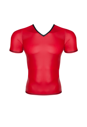 Czerwony t-shirt męski w serek