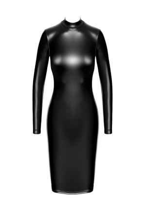 Zmysłowa sukienka midi z połyskującego powerwetlooku i tiulu z cyrkoniami na plecach