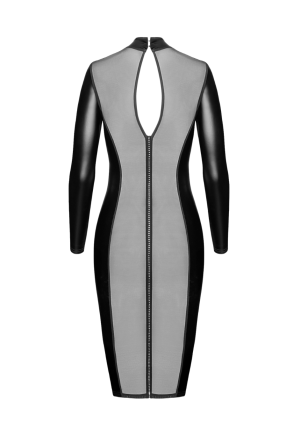 Zmysłowa sukienka midi z połyskującego powerwetlooku i tiulu z cyrkoniami na plecach