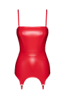 Błyszczący, czerwony gorset na zamek, z pasem do pończoch Błyszczący, czerwony gorset na zamek, z pasem do pończoch