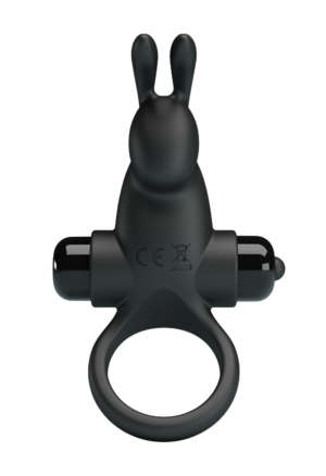 Czarny pierścień wibrujący z króliczkiem stymulującym
