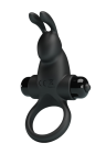 Czarny pierścień wibrujący z króliczkiem stymulującym Czarny pierścień wibrujący z króliczkiem stymulującym