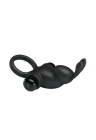 Czarny pierścień wibrujący z króliczkiem stymulującym Czarny pierścień wibrujący z króliczkiem stymulującym